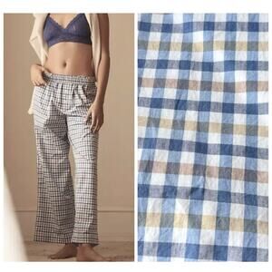 Anthropologie The Wren Boxer Pants Trousers Sleep Pajama Lounge Blue Check NEW